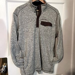Eddie Bauer Large Heathered Grey and Brown Snap Fleece